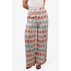Patbo Beige 'Beach Chair' Printed Wide Leg Trousers Size 4